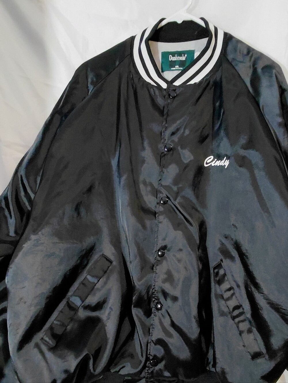 Cindy Black Satin Varsity Bomber Jacket